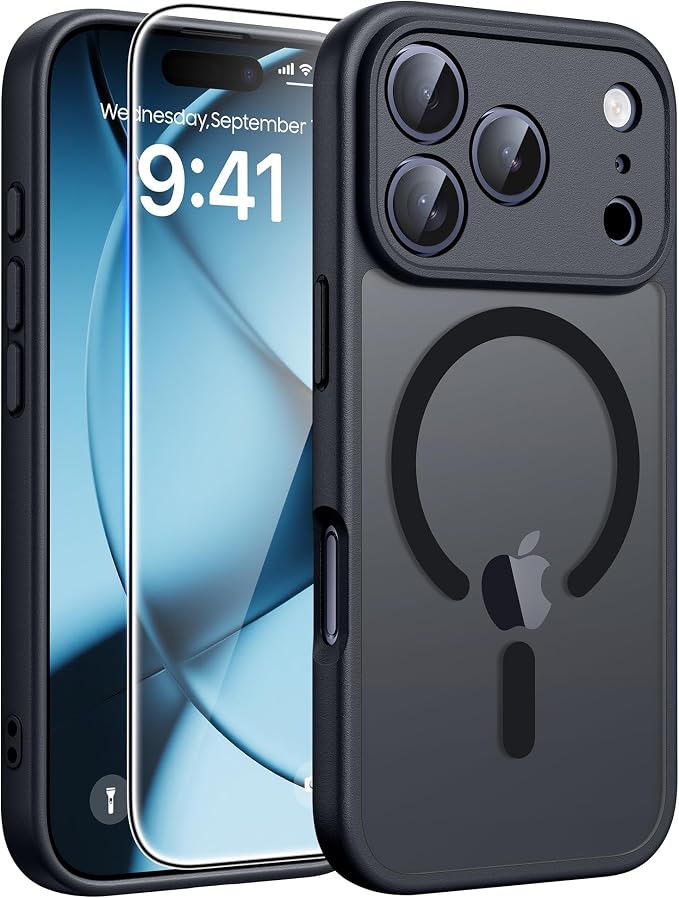 FNTCASE for iPhone 17 Pro Case, Fit for Magsafe, Screen Protector, Black | Full Camera Protection, Translucent Matte, 14FT Military Grade Drop Proof, Shockproof Protective Phone Cover by FNTCASE