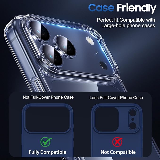 UniqueMe Compatible for 3 Pack iPhone 17 Pro Max Camera Lens Protector | HD Clear, Anti Scratch, Full-Coverage, Camera Cover, Easy to Install, Case Friendly - Image 2