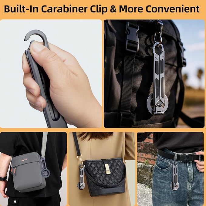 Magnetic Phone Tripod Stand for iPhone iPad, Aluminium Portable Phone Tablet Holder with Carabiner Smartphone Mini Tripod Stand Strong Magnet Compatible with iPhone 17 16 15 14 13 12 iPad Series - Image 4