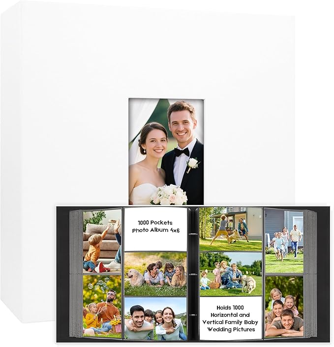 Veicevol Extra Large Photo Album 4x6 Pictures Holds 1000 Photos, White | PU Leather Hardcover, Horizontal and Vertical Photos, Removable Black Acid-Free Pages, Family Wedding & Everyday Photos by VEICEVOL