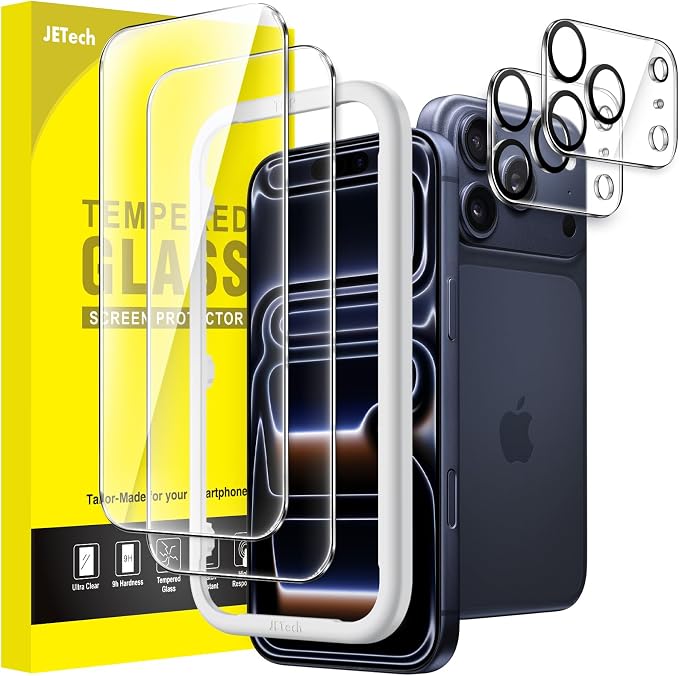 JETech Screen Protector for iPhone 17 Pro, 2+2 Pack | with Camera Lens Protector, HD Clear Tempered Glass, Anti-Scratch Protection, Easy Installation Tool by JETech