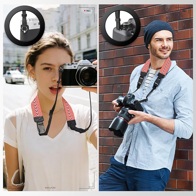 YFWE Adjustable Camera Neck Strap, Vintage Woven Shoulder & Crossbody Camera Strap with 4 Connection Ways, Anti-Slip Camera Strap for DSLR, Mirrorless & Camcorder, Travel & Outdoor Photography Gear - Image 3