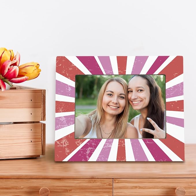 kunlisa Retro Boho Sun Sunburst Picture Frame 4x6, Mid Century Modern Red and Pink Sunshine Sunrise Picture Photo Frame for Home Kids Room Bedroom Living Room Office Tabletop Desk Shelf Decoration - Image 3