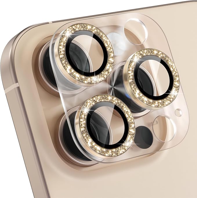 Choiche for iPhone 16 Pro/iPhone 16 Pro Max Camera Lens Protector | Bling Camera Cover with 9H Tempered Glass Lens Screen Protector Metal Ring Decoration Accessories (Clear-Titanium Desert) by Choiche