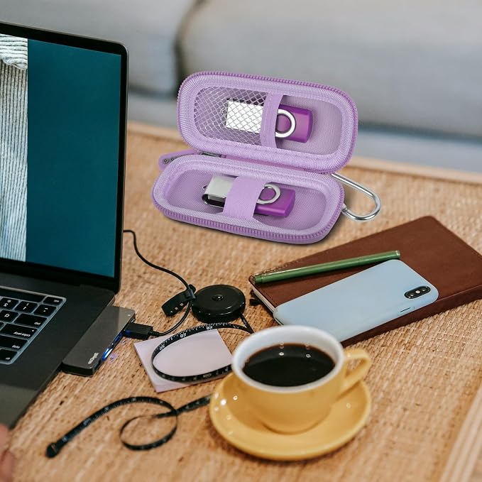 USB Flash Drive Case, SD Card/Thumb Drive/Memory Cards Holder, Bag Only | SDXC/SDHC Storage, Electronic Accessories Organizer for SanDisk / for Samsung, for Students/IT/Office/School/Travel, L-Purple - Image 8