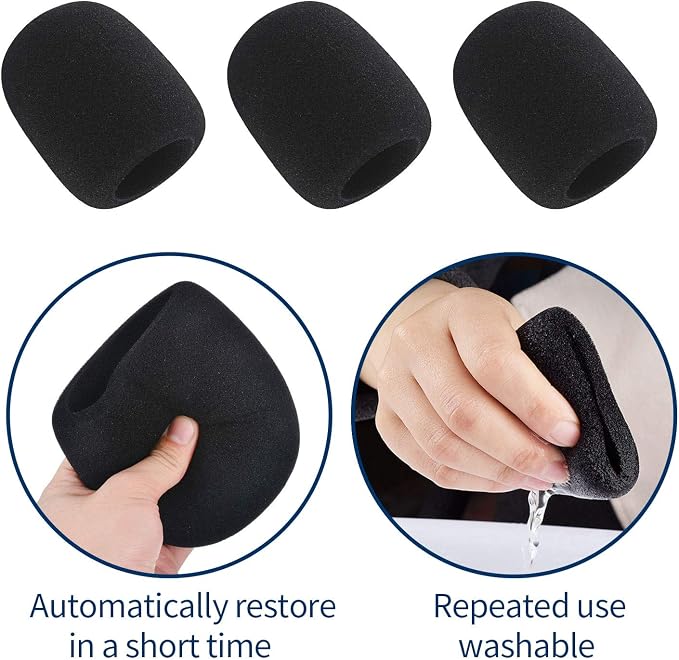 6 Pack Foam Microphone Covers, Thick Handheld Mic Windscreen Pop Filter for Standard Microphones, Washable Sponge Sleeve for KTV, Singing, Podcasting and Stage Performance (Black) - Image 5