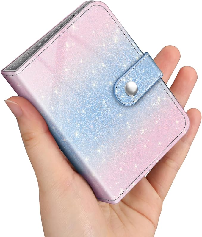 Fintie Mini Photos Album Book for 2x3 Inch Films - 52 Pockets Small Albums | For Fujifilm Instax Mini, Polaroid Hi-Print Pictures, Portable Kpop Photocard Holder, Travel Memory Book, Glitter Blue/Pink by Fintie