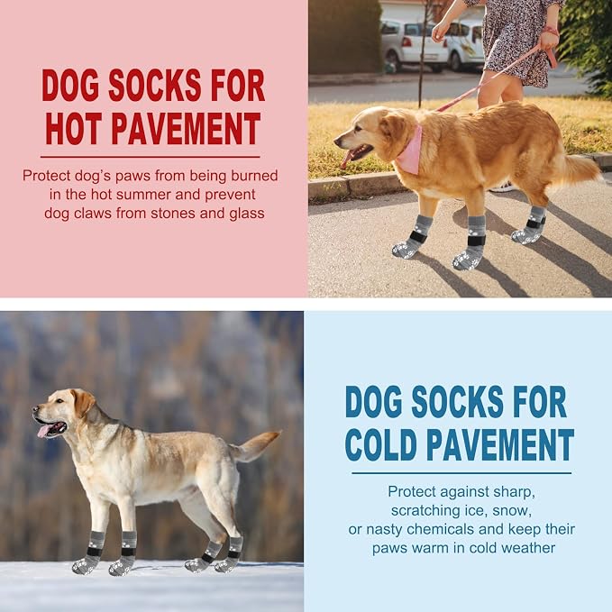EXPAWLORER Anti Slip Dog Socks to Prevent Licking Paws, Dog Shoes for Hot Pavement, Dog Booties for Small Medium Large Senior Dogs, Traction Control Boots & Paw Protectors for Hardwood Floors - Image 5