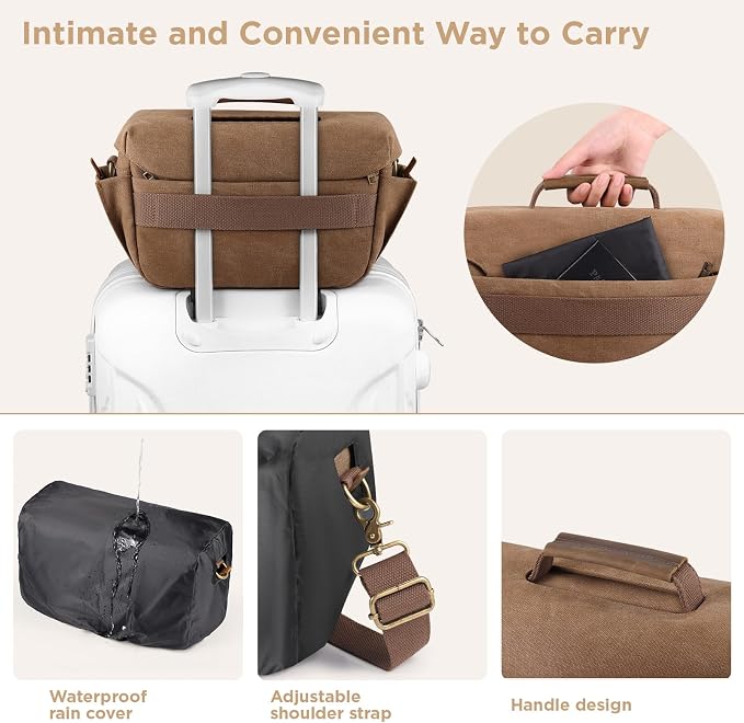 SMRITI Canvas DSLR Camera Bag, Camera Messenger Bag for Photographers,Travel Waterproof Shoulder Camera Case for Men Women (Brown) - Image 4