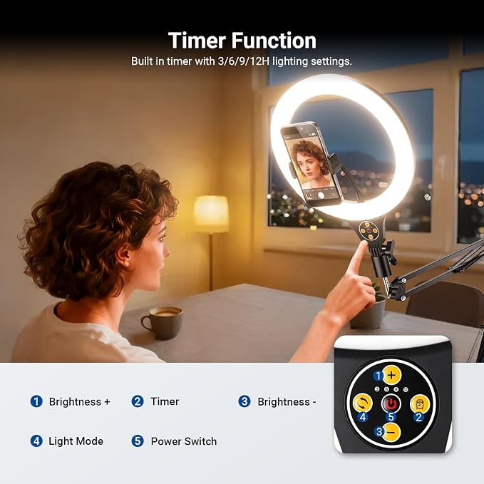 NEEWER Entry Level Version 10.5" 10W Ring Light with 46"-63" Stand, Overhead Phone Holder Mount Compatible with iPhone, Bi Color LED Selfie Lighting CRI85+ for TikTok Video Recording Streaming, N44 - Image 4