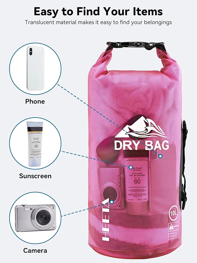 HEETA Dry Bag Waterproof Backpack with Phone Case 5L/10L/20L/30L/40L | Roll Top Lightweight Dry Storage Bag for Women Men, Travel Boating Kayaking Paddle Board Camping Beach Essentials Accessories - Image 7