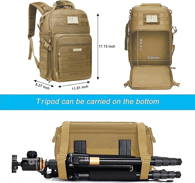 MOSISO Camera Backpack, DSLR/SLR/Mirrorless Tactical Camera Bag Case | Photography Bag with Laptop Compartment Compatible with Canon/Nikon/Sony, Khaki - Image 4