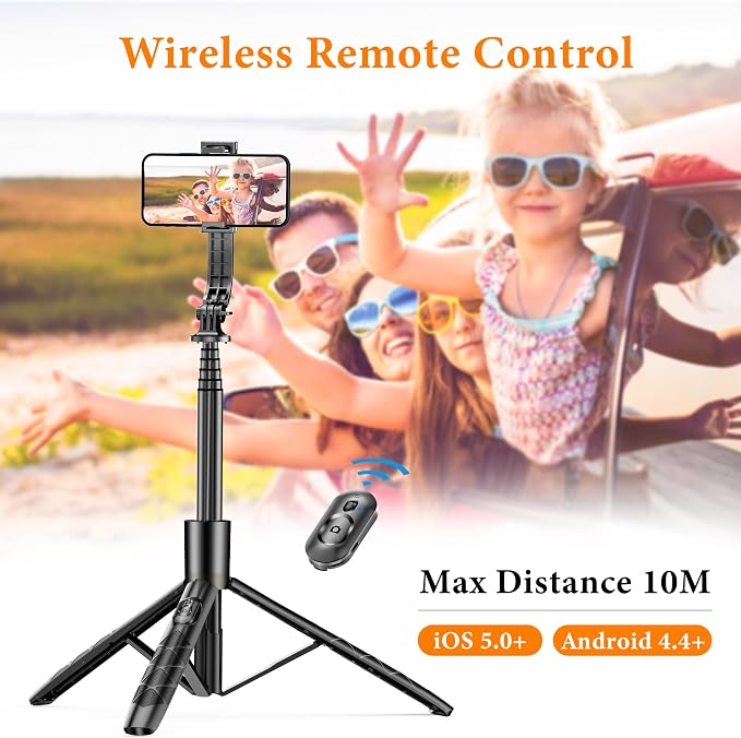 62" Aluminum Alloy Selfie Stick Phone Tripod with Wireless Remote Compatible with iPhone 17 16 15 14 13 pro Xs Max Xr X, Android/Samsung Smartphone Expandable for Travel Selfies Video Recording Vlog - Image 5