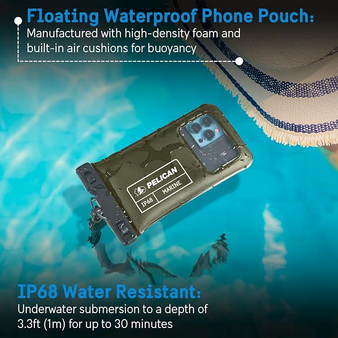 Pelican Marine Waterproof Phone Pouch (Regular) - Olive Green | Touchscreen IP68 Floating Waterproof Phone Case w/Detachable Lanyard - Fits All Phones - Beach Cruise Ship Travel Essentials - Image 2