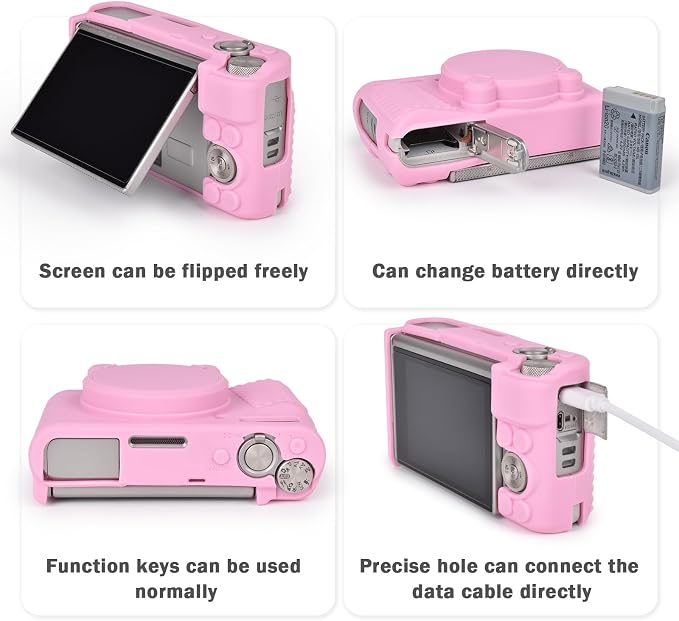 MUZIRI KINOKOO Case for Canon Powershot SX740/SX730 HS Digital Camera - Soft Protective Cover SX740 SX730 HS Camera Silicone Sleeve with Removable Lens Cover - Anti-Slip & Anti-Scratch - Pink - Image 3