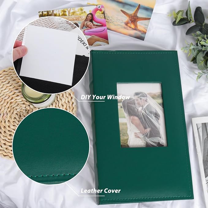 RECUTMS Photo Album 4x6 300 Photos Leather Memory Picture Book Dark Green | Black Inner Page, 300 Horizontal Pockets, Slip-in Picture Albums for Family Wedding Baby, DIY Cover Window, Graduation Gifts - Image 3