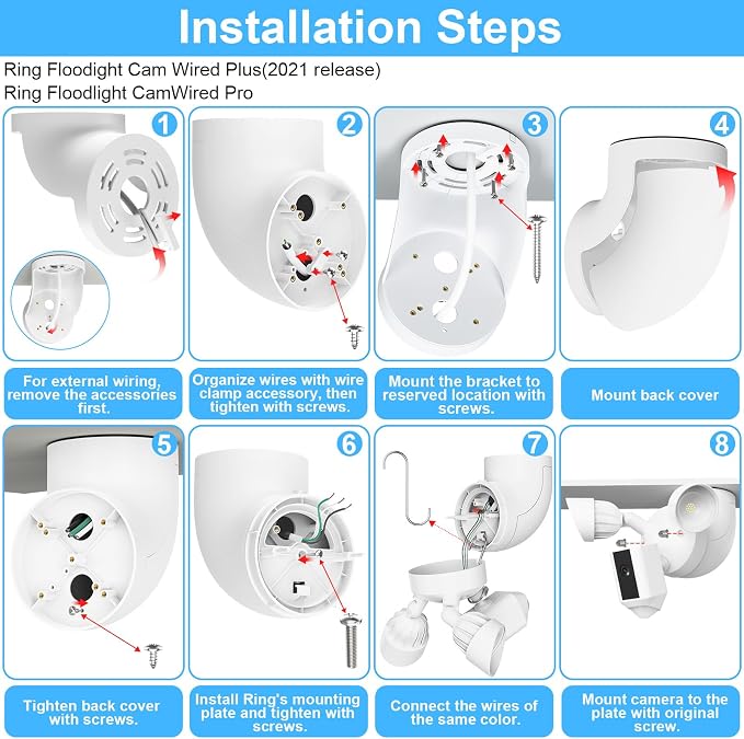 Eave Mount for Ring Floodlight Cam Wired Plus/Pro, Ring Smart Lighting Floodlight, Blink Wired Floodlight Cameras, Wyze Floodlight Camera V2/Pro and Roku Flood light Cam Mounting Bracket, Easy Install - Image 6