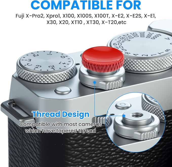 SDTC Tech 4 Pcs Fuji Shutter Release Button Accessories | Copper Camera Soft Shutter Button Fits for Fuji X-T3 X100 X100S X-T10 X-T20 X-T30 Xpro1, 4 Color (Red/Black/Silver/Golden) - Image 2