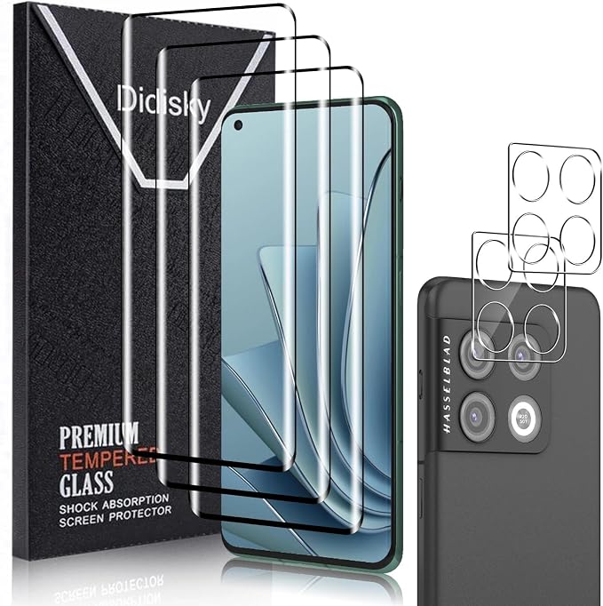 Didisky Screen Protector for Oneplus 10 Pro (Not for 10t,10), 3 Pack Tempered Glass Film with 2 Pak Lens Protector, 3D Curved Full Coverage,Easy to Install,Bubble Free,9H,Anti Scratch by Didisky