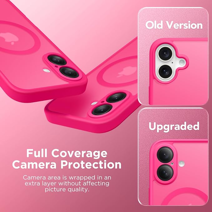 CAPRARO for iPhone 16 Case, Compatible with MagSafe Hot Pink | Upgraded [Full Camera Protection] Protective Translucent Matte Women Girl Magnetic Phone Case Cover, Hot Pink - Image 6