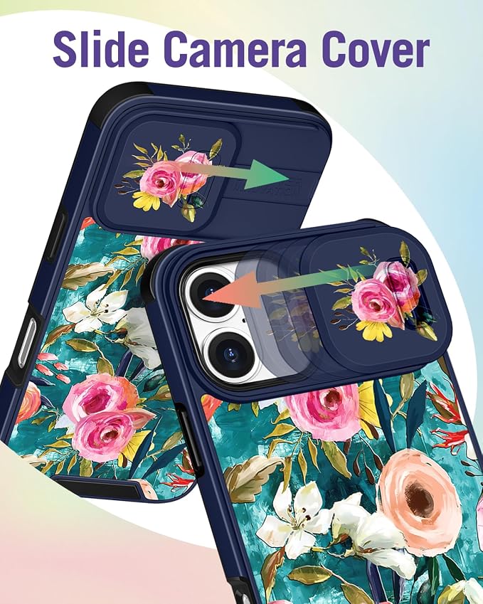 Buleens for iPhone 16 Case 6.1 Inch - with Ring Stand & Camera Cover Aesthetic Cute Designed for Women Girls Girly Pretty Unique Kawaii Flowers Phone Case for iPhone 16 Compatible with Magsafe - Image 3