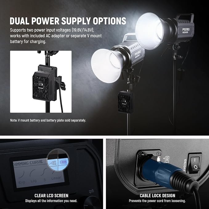 NEEWER FS150 LED Video Light 2.4G/APP Control, 130W 5600K COB Daylight Silent Photography Continuous Output Lighting 4 Precise Dimming Types 102000lux/1m CRI97+ 9 Effects Bowens Mount, US Plug - Image 8