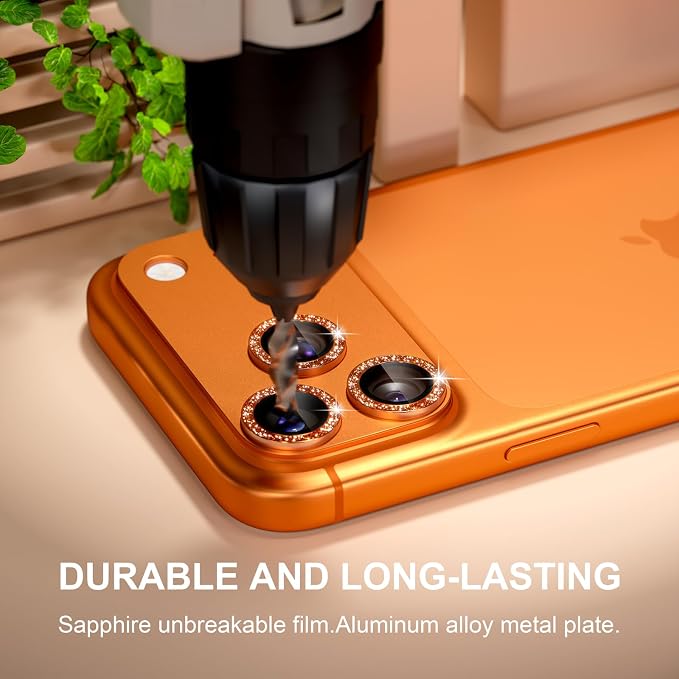 for iPhone 17 Pro Max Camera Lens Protector, Glitter Cosmic Orange | [Military Grade Shatterproof] [Strong Adsorption] [Case Friendly] Matte Metal Tempered Glass Camera Screen Cover Accessories - Image 4