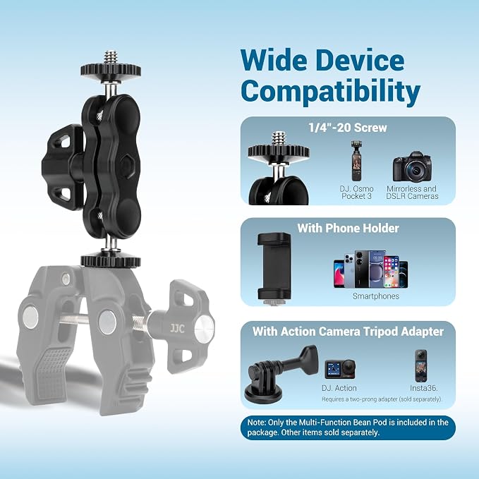 Universal Adjustable Magic Arm with 2 Ballhead & 1/4''-20 Screws for Super C Clamp Action Camera Cage, 360° Rotatable Double Ball Head Adapter for Insta360 X5 X4 Air Osmo Action 6 5 Pro Nano Pocket 4 - Image 4