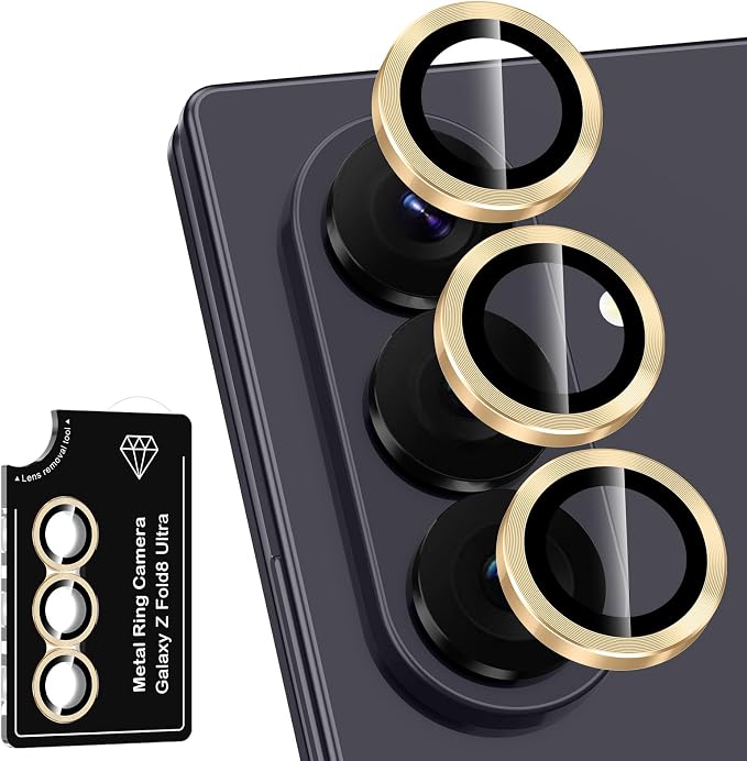 for Samsung Galaxy Z Fold 8 Ultra Camera Lens Protector, Individual Metal Ring Tempered Glass Lens Cover, [Strong Adsorption] Scratch Resistant Ultra-Thin HD Clear Lens Cover, 1 Set-Gold by Btscase