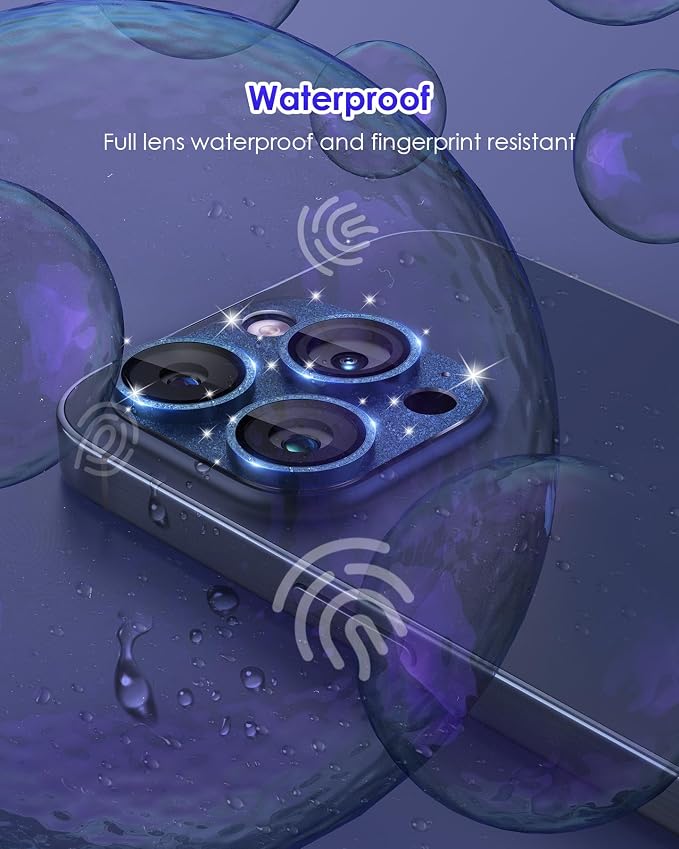 Compatible for iPhone 15 Pro/iPhone 15 Pro Max Camera Lens Protector Glitter Plus 9H Tempered Glass Screen Camera Cover Titanium Glitter Blue - Image 8