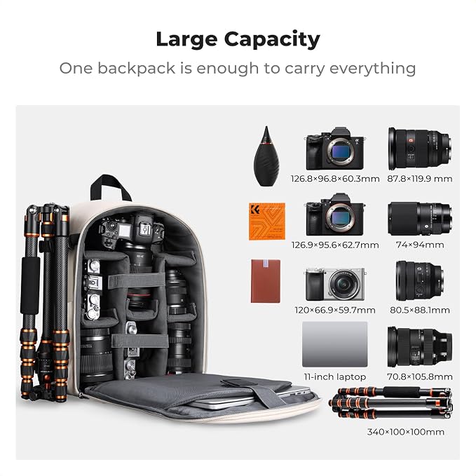 K&F CONCEPT Camera Backpack, DSLR/SLR/Mirrorless Photography Camera Bag | 14in Laptop Compartment & Rain Cover, 600D Fabric for Travel & Daily, Men & Women, Dual-Mode Detachable Dividers, White, B19 - Image 4