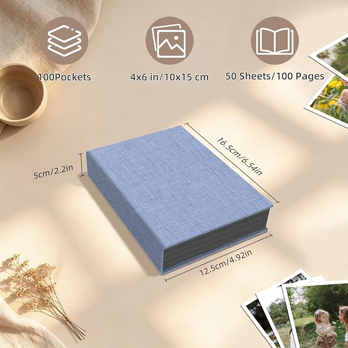 Popotop Photo Album 4x6 100 Pockets for Wedding Gifts,Linen Hardcover Picture Albums for Family Anniversary Baby Vacation Pictures - Image 3