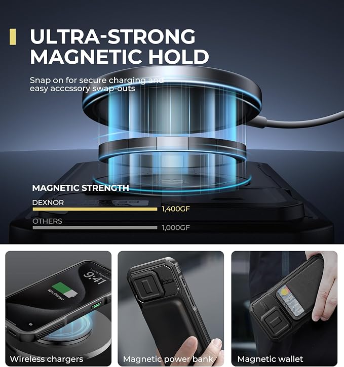 Dexnor for iPhone 15 Pro Case with Slide Camera Cover & Adjustable Kickstand, Compatible with MagSafe, Rugged Shockproof Bumper Cases Heavy-Duty Magnetic Protective Cover,6.1 inch,Black - Image 3