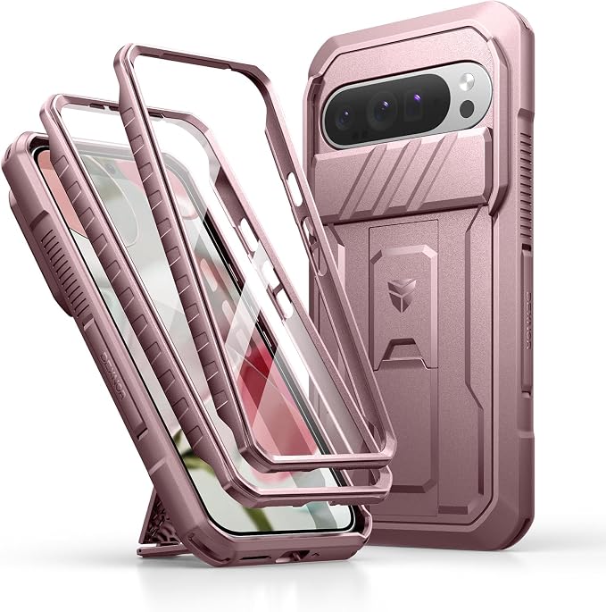 Dexnor for Google Pixel 9 Pro XL Case with Slide Camera Cover & Built-in Screen Protector & Heavy-Duty Kickstand,Full-Body Protective Cover Rugged Bumper Cases for Pixel 9 Pro XL,Peony Pink(2024) by Dexnor