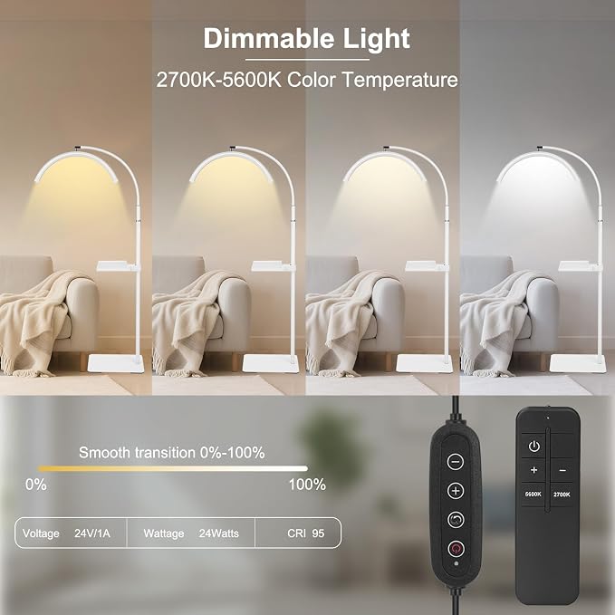 Half Moon LED Floor Light with Tool Tray for Lash Techs, Eyelash Extensions, Estheticians, Skincare, Nail Art, Tattoo Artists, Home & Office - Professional Shadow-Free Lamp | Dimmable (White) - Image 4