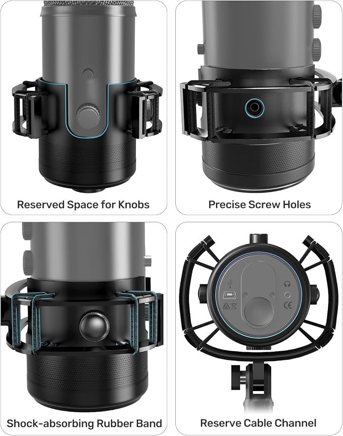 Custom Built for Blue Yeti Shock Mount with Pop Filter, 2026, Suspension | Anti-Vibration Elastic Suspension, Holder Clip & Screw Adapter, 2026 Upgrade, Compatible with Blue Yeti Mic, Podcast&Studio - Image 5