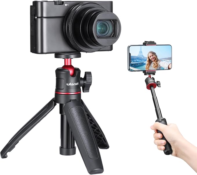 MT-08 Black Mini Tripod for Camera, 1/4" Screw Universal Tripod | Compatible with DJI OSMO 360/Pocket 3/Pocket 4/4Pro/Luna/Insta 360/Xtra/Sony, Extendable Handheld Vlogging Video Table Stand by ulanzi
