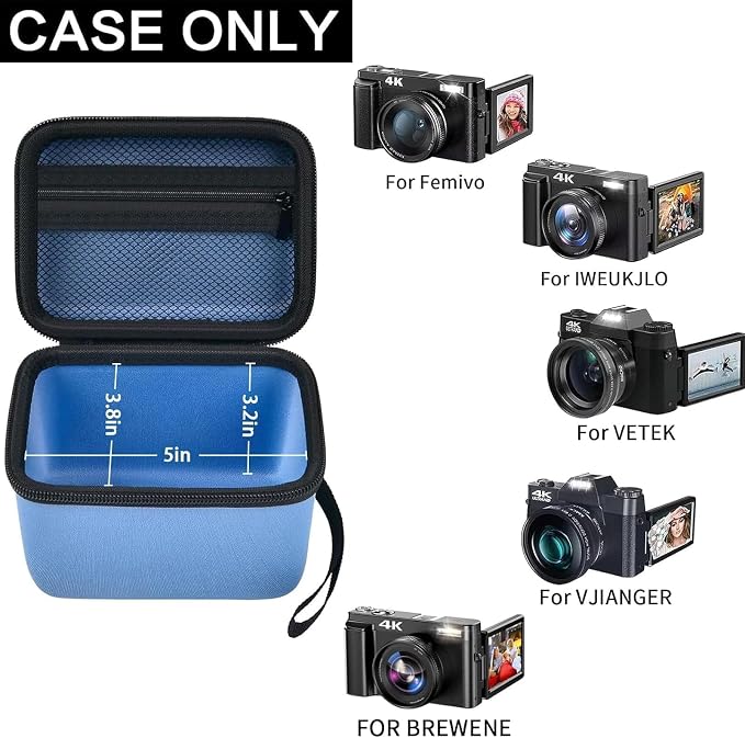 Comecase Vlogging Camera Case for Duluvulu/for VJIANGER 4K Digital Cameras | Mesh Pocket for Charging Cables and Batteries, Travel Storage for Vloggers, Parties and Camping (Blue) - Case Only - Image 2