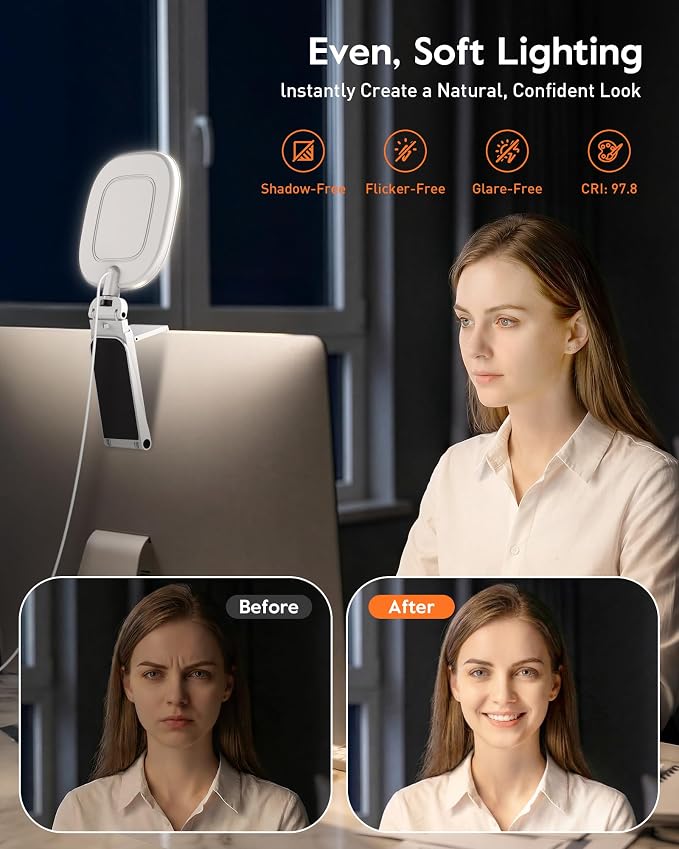 Ring Light for Laptop, Monitor, Desk, Eye-Caring Diffused LED Light | Soft Computer Light with Screen-Safe Clip, Adjustable Mount, CRI 97.8+, 50 Lighting Modes for Zoom, Video Calls & Streaming - Image 2
