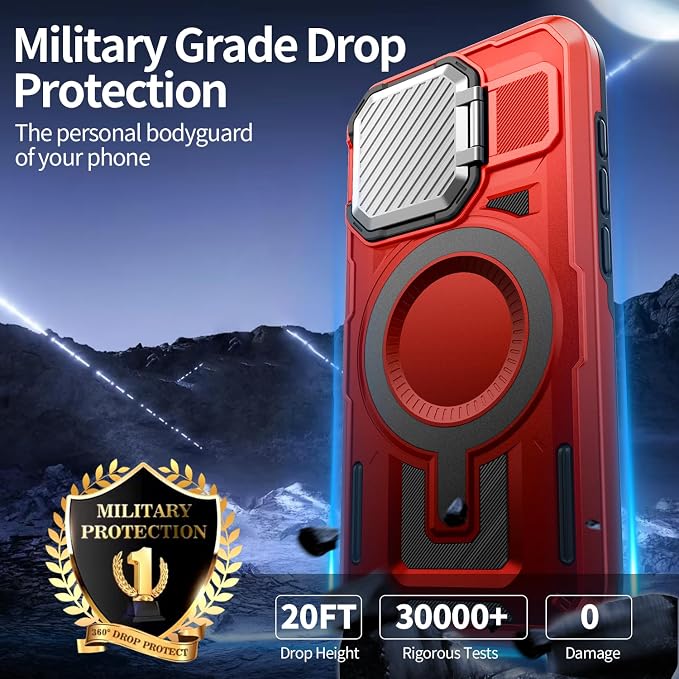 Camera Stand Case for iPhone 17, [Compatible with MagSafe] [Lens Cover] 2025 Version Military Grade Protective Soft Case for iPhone 17 6.3 inch Men Women, Red - Image 4