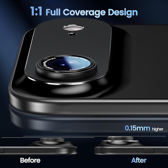 CACOE Metal Camera Lens Protector for iPhone Air | Tempered Glass Cover, Anti-Scratch, Drop-Proof, Strong Adhesion, Camera Screen Cover Accessories, Dark Black - Image 2