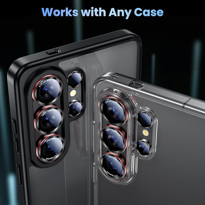 Uyiton for Samsung Galaxy S26 Ultra Camera Lens Protector | Case-Friendly, Ultra-Thin, Military-Grade Sapphire Glass with Aluminum Metal Rear Camera Screen Cover, Black+Red - Image 5