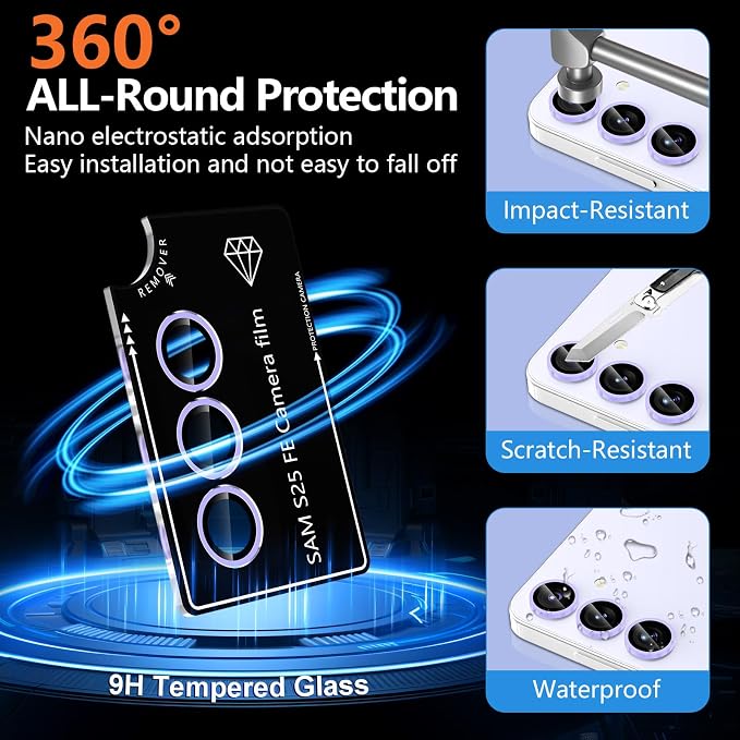 for Samsung Galaxy S25 FE Camera Lens Protector, Individual Metal Ring Tempered Glass Lens Cover, [Strong Adsorption] Scratch Resistant Ultra-Thin HD Clear Lens Cover, 1 Set-Purple Shine - Image 4