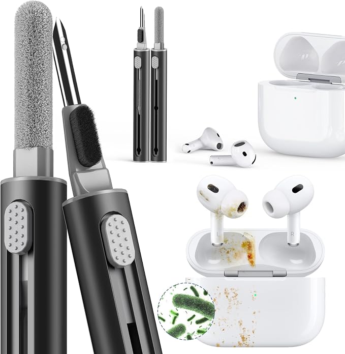 Inesore for AirPod Cleaning Kit, for Phone Earbuds Electronics (Black) | Metal Tip, High-Density Soft Brush, Flocked Sponge Tip, 3 in 1 Design, Compact & Lightweight, Easy Operation, Easy to Carry by Inesore