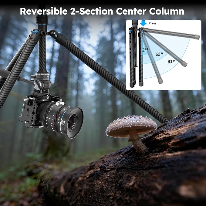SIRUI Traveler Air Carbon Fiber Travel Tripod, KV-5 Fluid Head, 61" | 1.33kg Lightweight, 360° Pan, -80° To 90° Tilt, 2s Quick Release Leg, Reversible Column, Max Load 5kg - Image 5