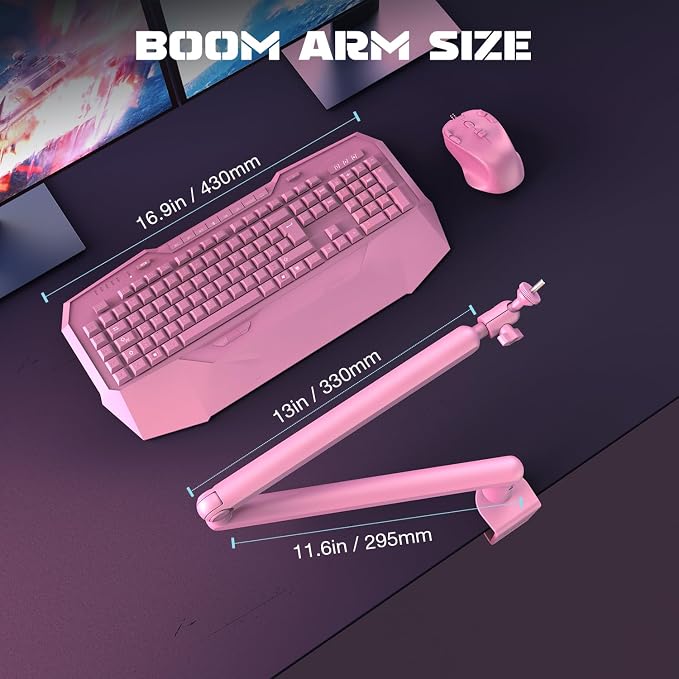 FIFINE BM88P Low Profile Metal Microphone Boom Arm for Gaming Streaming | Metal Adjustable Mic Stand, Built-in Cable Management Channel, Desk Clamp, Screw Adapter, for Studio Voice Recording - Image 7