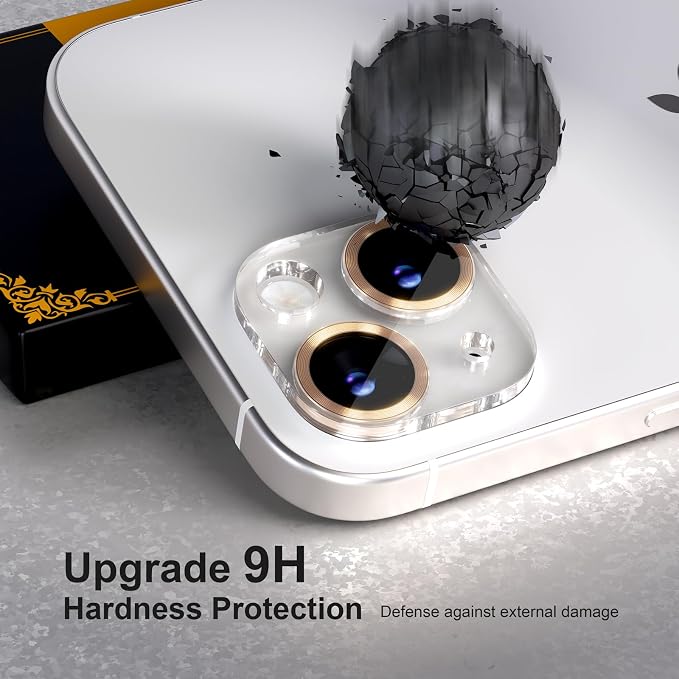 for 6 Pack iPhone 15 / iPhone 15 Plus Camera Lens Protector [Drop Protection] [Case Friendly] [Easy Installation] 9H Tempered Glass Camera Screen Protector Cover Accessories, CD Gold - Image 3
