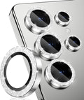CloudValley for Samsung Galaxy S25 Ultra Camera Lens Protector Bling | 9H Tempered Glass + Aluminum Alloy Lens Protective [Glitter Decoration] Ultra-HD Camera Cover,Glitter Titanium Whitesilver by CloudValley