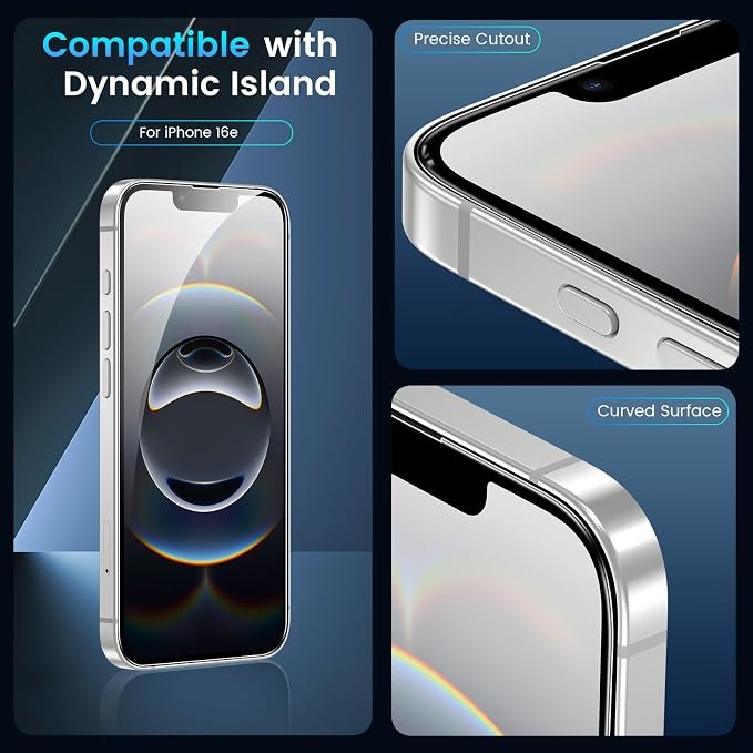 Fotbor otbor 3Pack iPhone 16e / 17e 6.1 inch Screen Protector with 3Pack Camera Lens Protector, 9H+ Tempered Glass Easy Installation Kit, Case Friendly - Image 6
