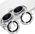 YWXTW for iPhone 16 Plus/iPhone 16 Camera Lens Protector, Individual Anti Scratch Metal Ring Tempered Glass Camera Screen Protector for iPhone 16 Accessories, Case Friendly (Silver Glitter) by YWXTW